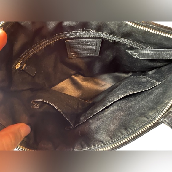 Coach Signature Stripe Stitched Black Leather Tote Bag - Picture 7 of 8